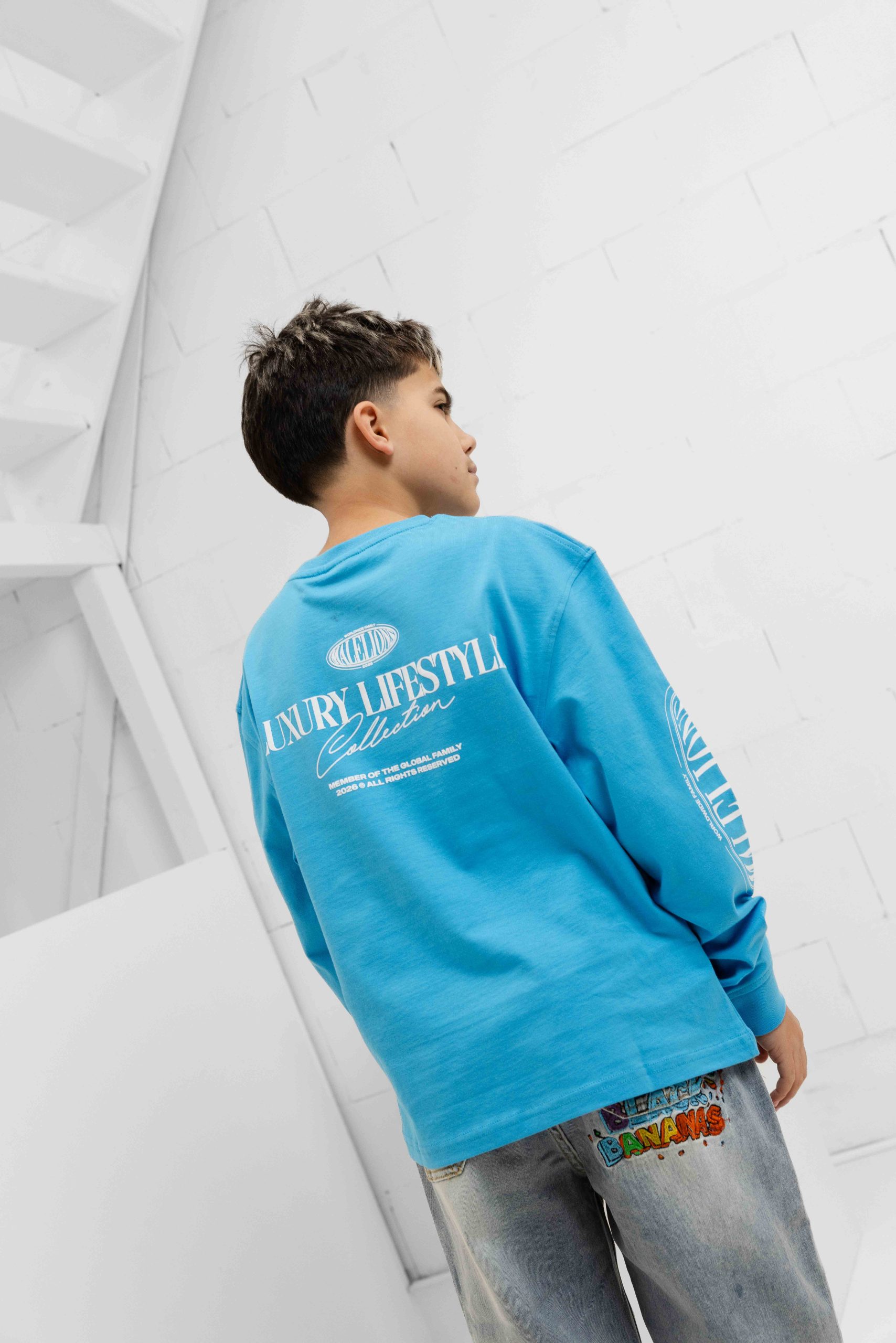 Malelions Relaxed Lifestyle Longsleeve T-Shirt Kids Blauw