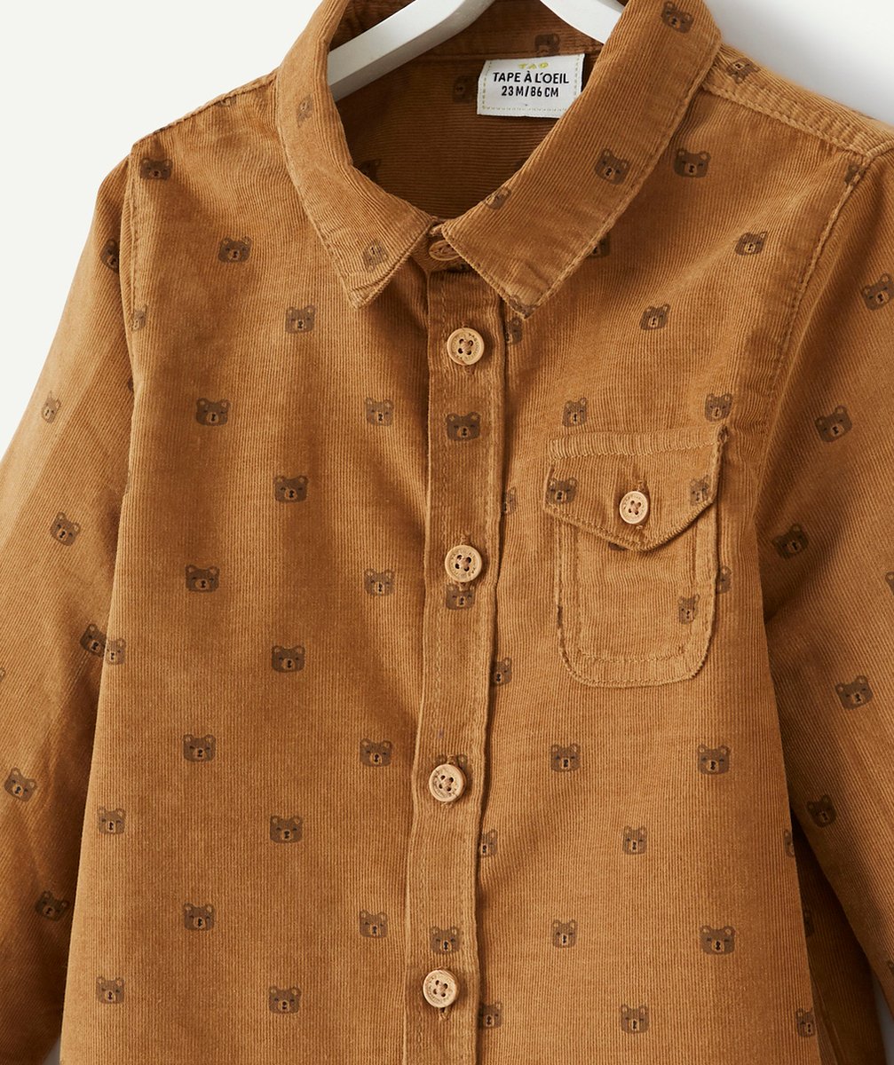 CHEMISE BÉBÉ GARÇON EN VELOURS CÔTELÉ MARRON AUX MOTIFS OURS