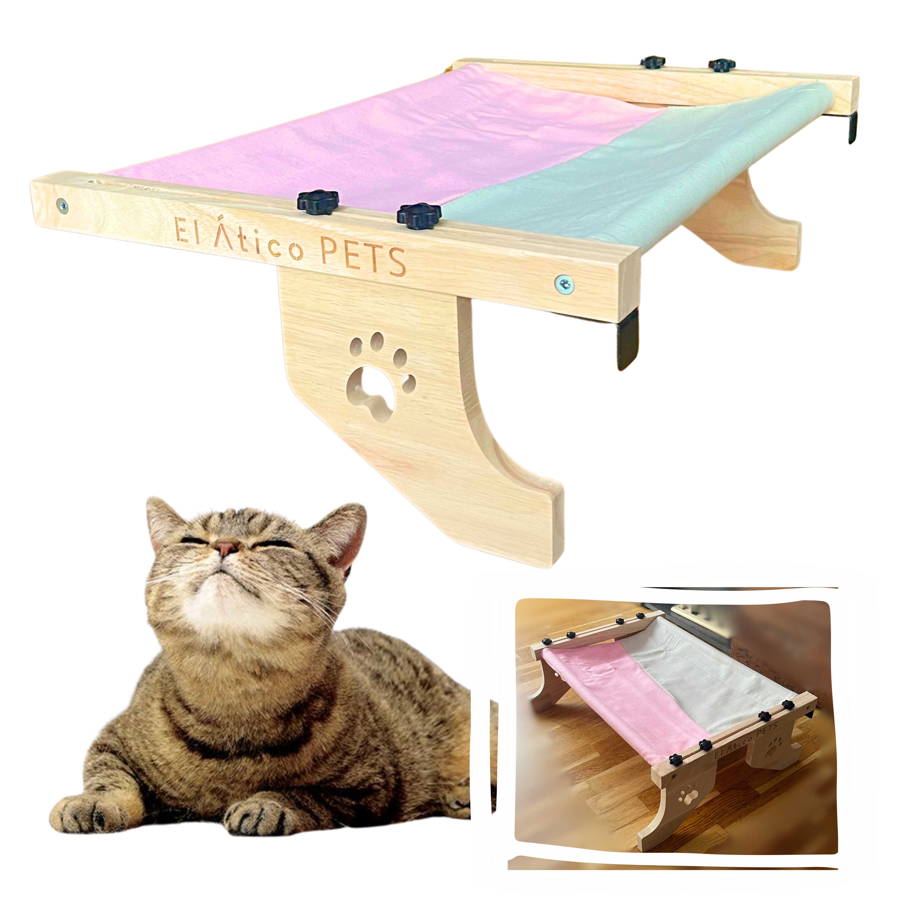 Rede para Gatos THE ATTIC PETS para Janela. Pode ser pendurada com 2 pés ou usada no chão com 4 pés. Cama para Gatos para Radiador. Rede para Gatos para Janela. Cama Grande para Gatos. Cama para Gatos. Cama para Gatos