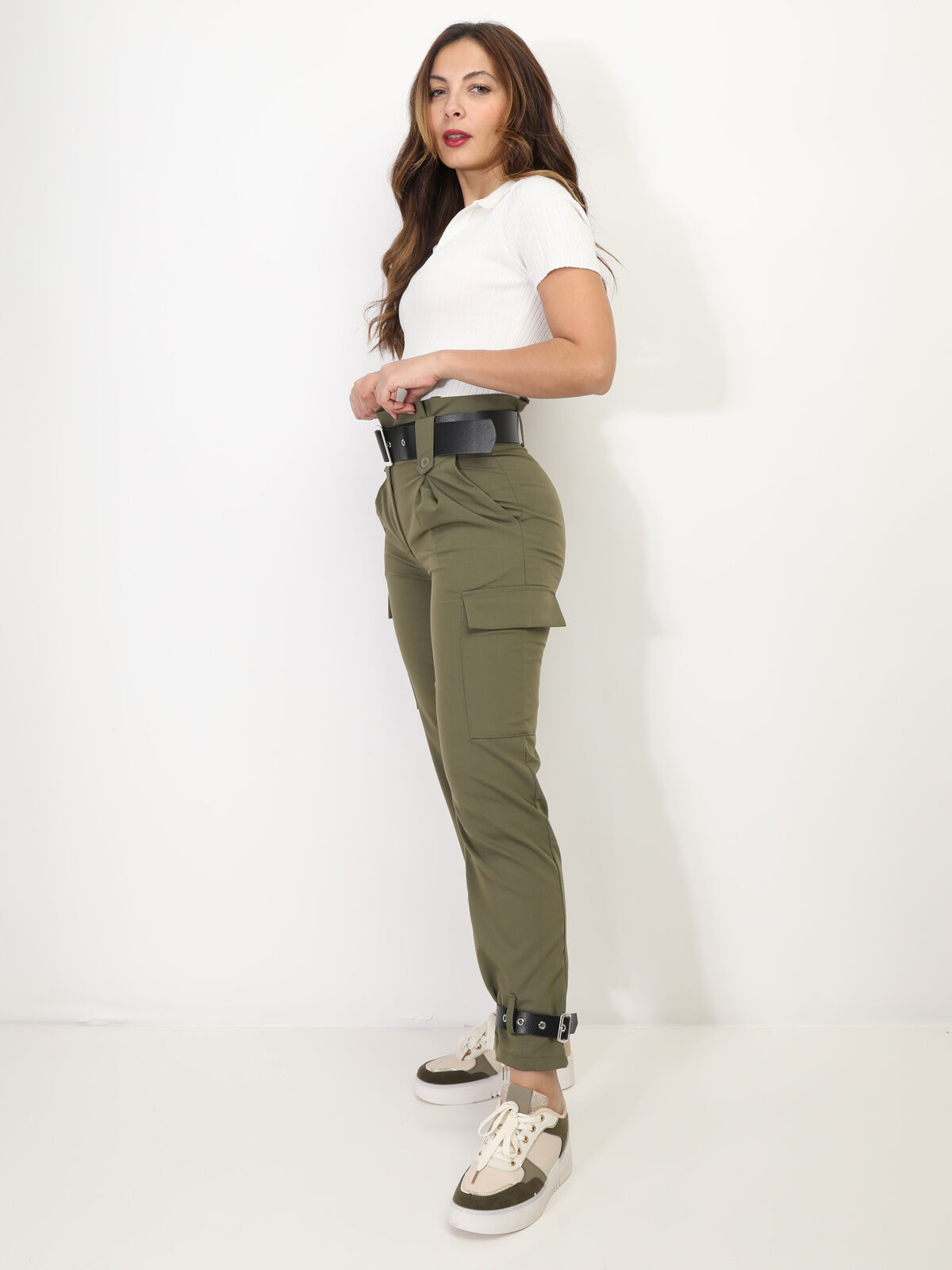 Pantalon cargo avec ceintures- Kaki