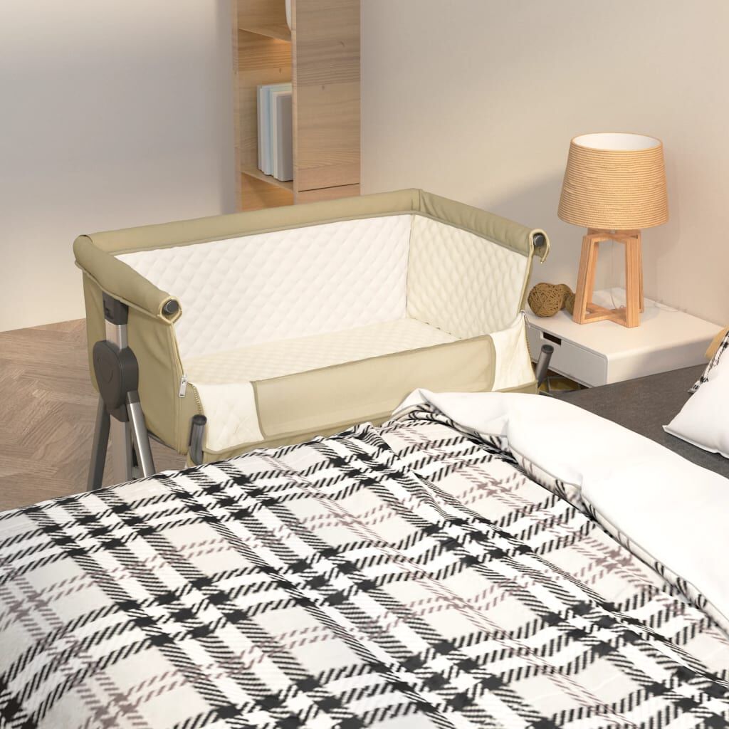 vidaXL Babybedje met matras, taupe, linnen stof