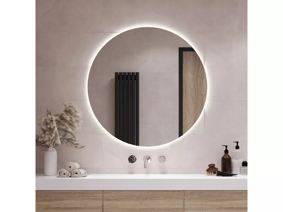 Miroir à LED mural pour salle de bain Couleur neutre Ø90