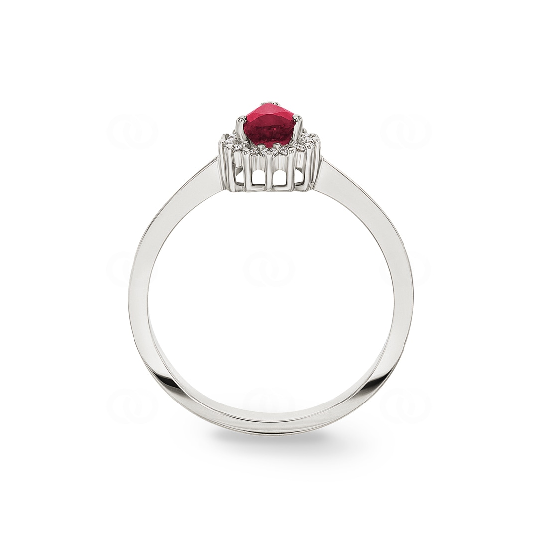 Damenring 750/18 K Weissgold mit Diamanten 0.11 ct H/si & Rubin 0.56 ct