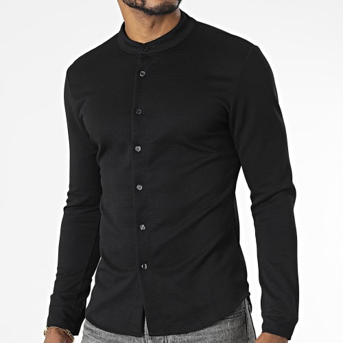 Chemise Manches Longues Col Mao Noir