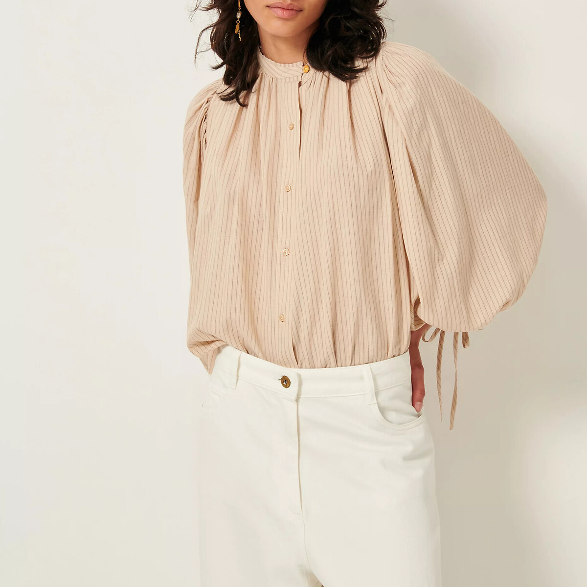 Blusa listrada SESSUN com decote redondo e mangas bufantes, DALI