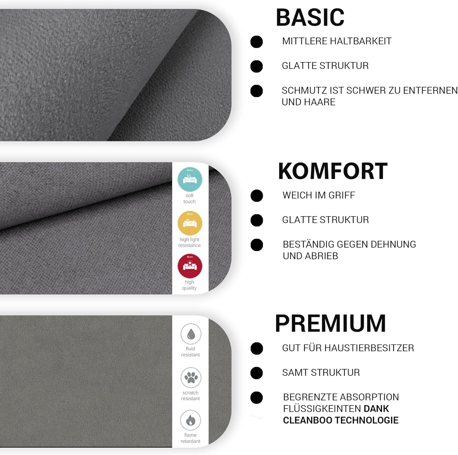 Santana Ecksofa mit Schlaffunktion und Bettkasten - Sofa mit 3 Sitzen und Robustem Überzug - Schlafcouch L-Form Universal - Modern Couch - 265x143x83 cm (Stoff Basic, Grau)