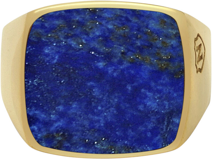 Nialaya Men's Gold Plated Signet Ring with Blue Lapis Gold and blue