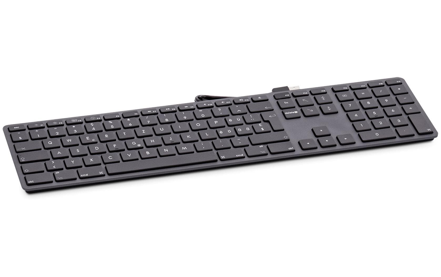 Tastatur USB Grosse Beschriftung GrauGrossschrift USB Tastatur mit 2 USB-Anschlüssen und oberer Aluminiumabdeckung