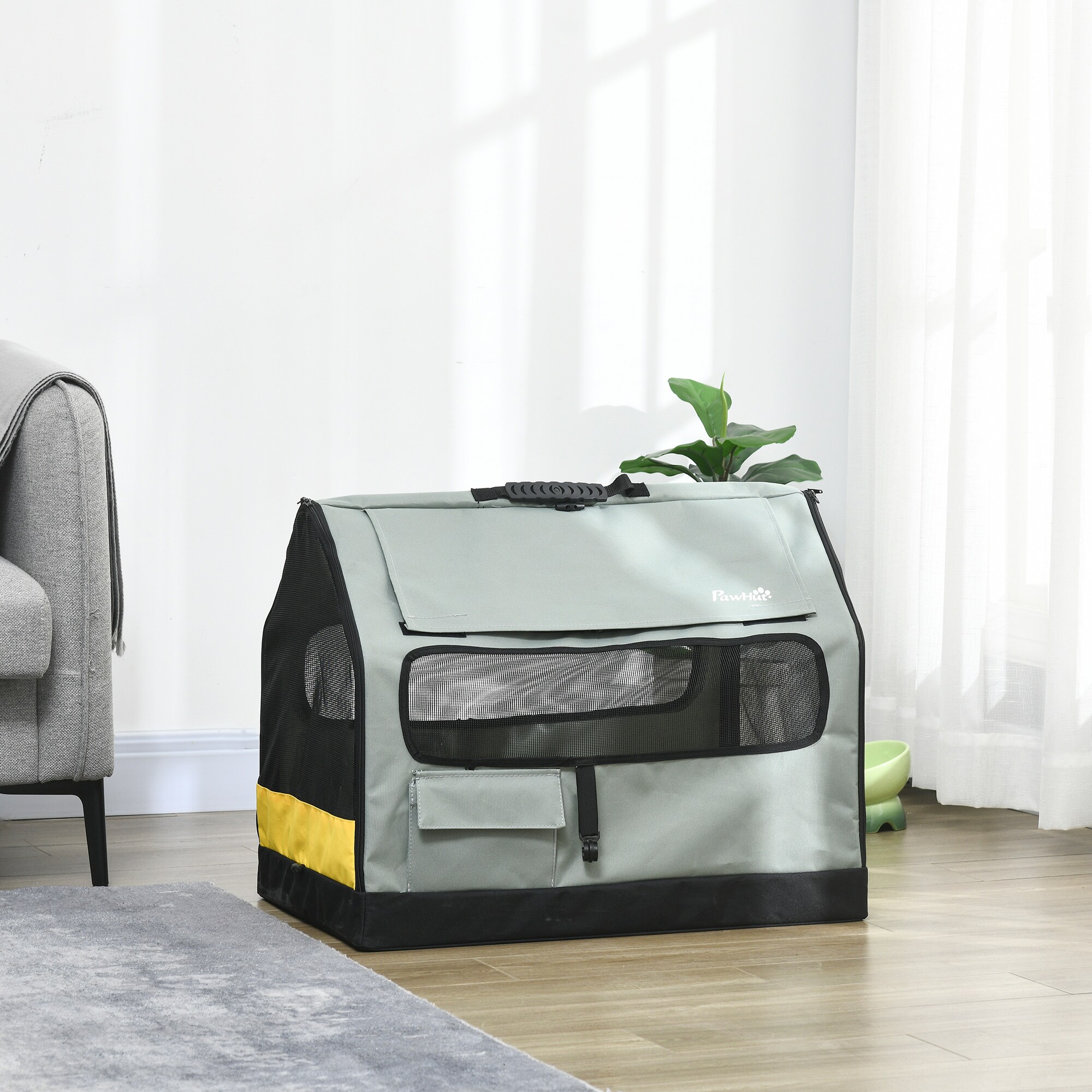 PawHut Hundeanhänger mit Sicherheitsleinen grau 132L x 65B x 74H cm