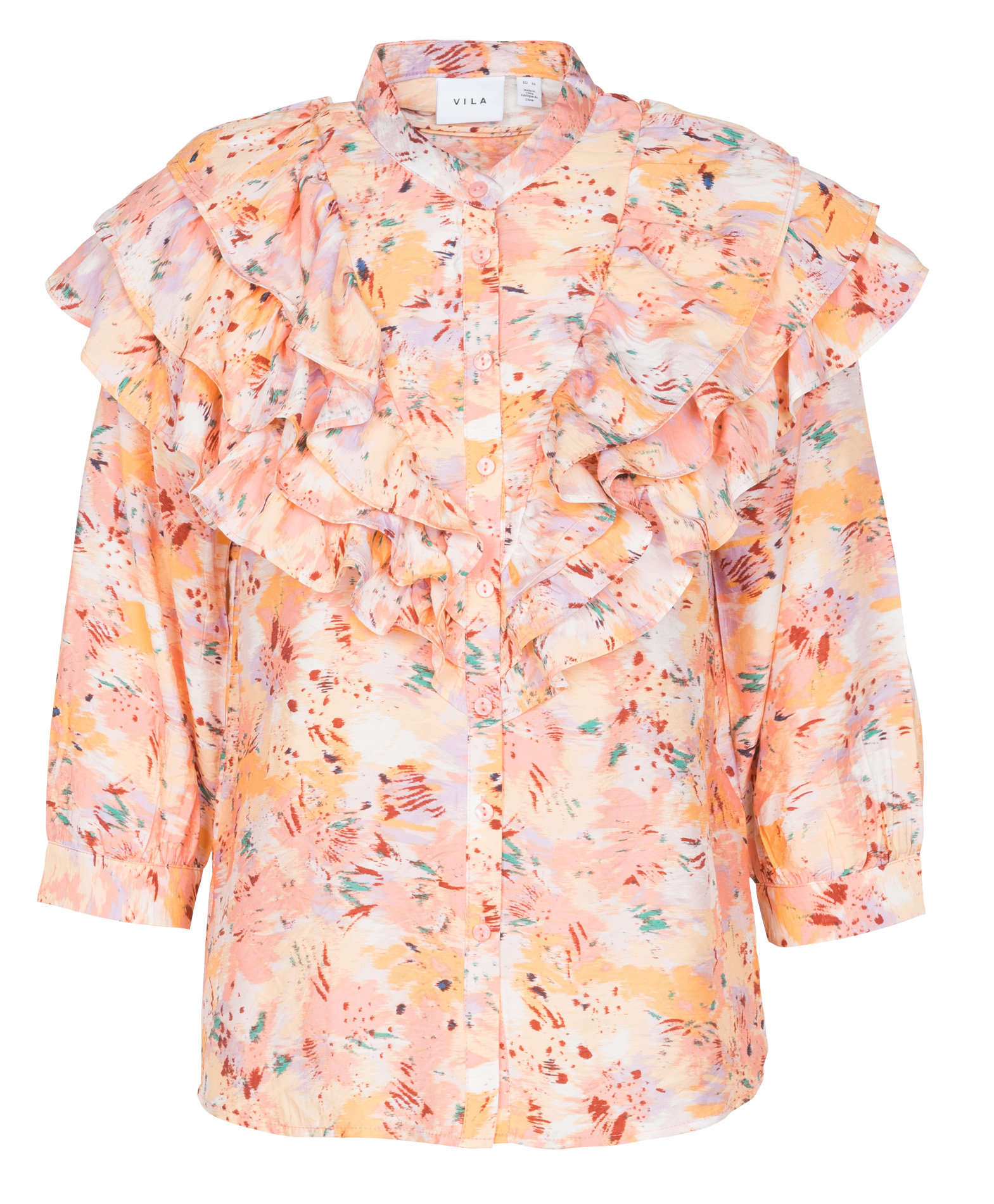 SANDRIA - Chemise col mao imprimée à volants | Violet