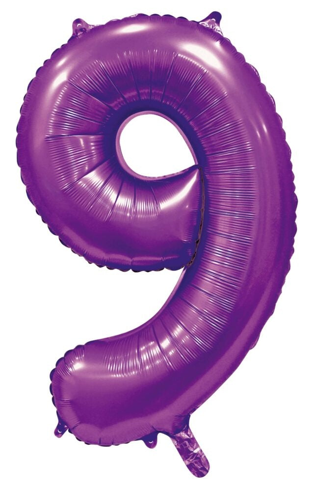 Paarse Cijfer Ballon 9 Jaar Glans 86cm