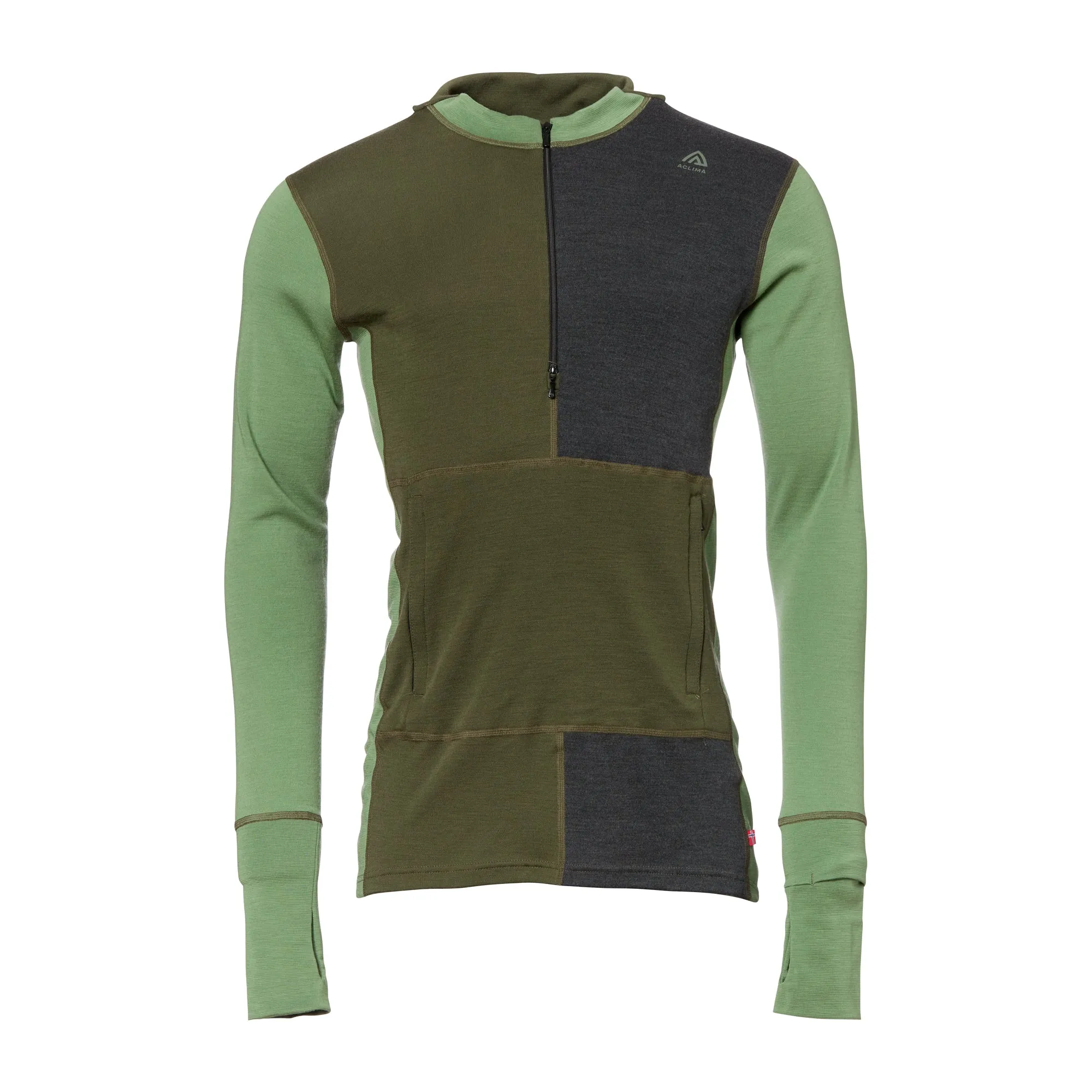 Aclima -  Aclima Hoodie WarmWool Sweater Zip olive night dill melange