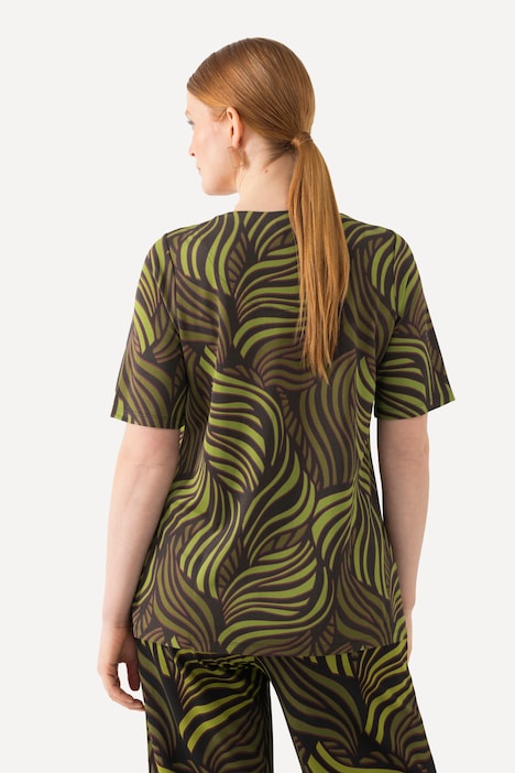 Slinkyshirt, Palmenblätter, Herzausschnitt, Halbarm