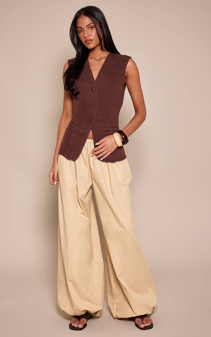 Chocolat Gilet Long En Jean Ajusté Style Tailleur Pour Grandes Tailles
