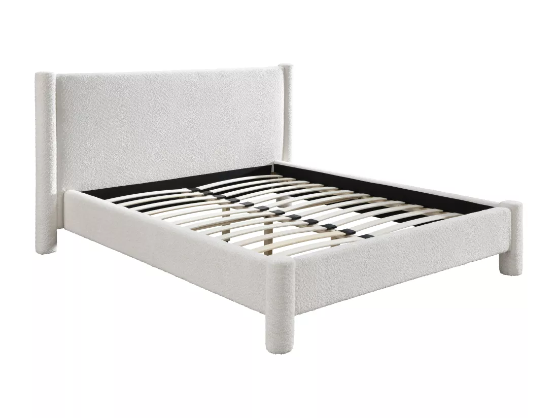 Lit 160 x 200 cm - Tissu bouclette - Blanc - CONOMO