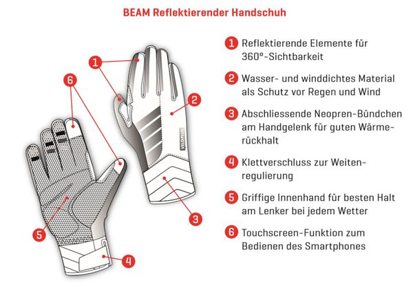 BEAM reflektierende Unisex-Thermo-Handschuhe  schwarz  L=9