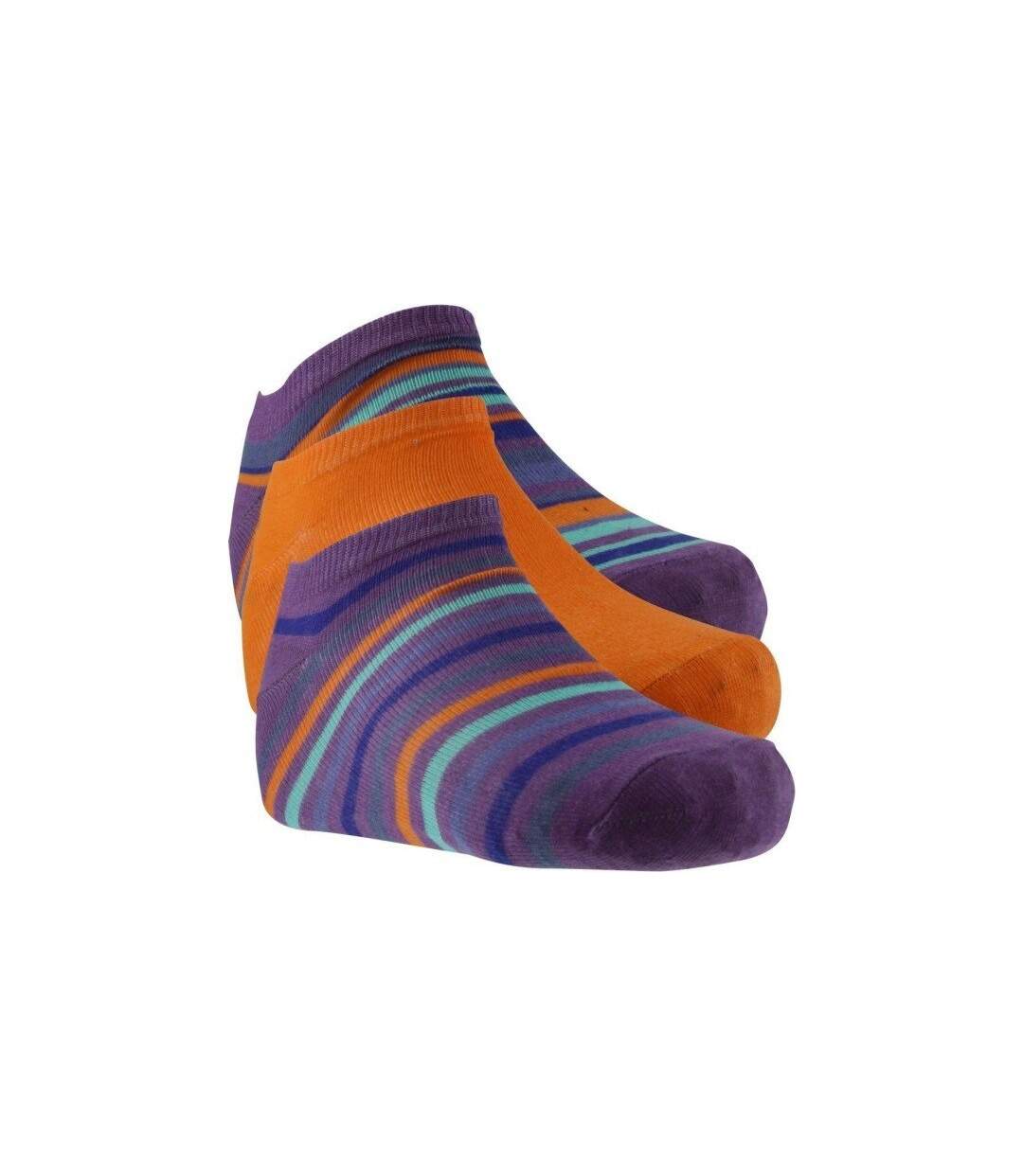 FILA Lot de 3 paires de Socquettes Femme Coton RAYURES COLOREES Violet Orange