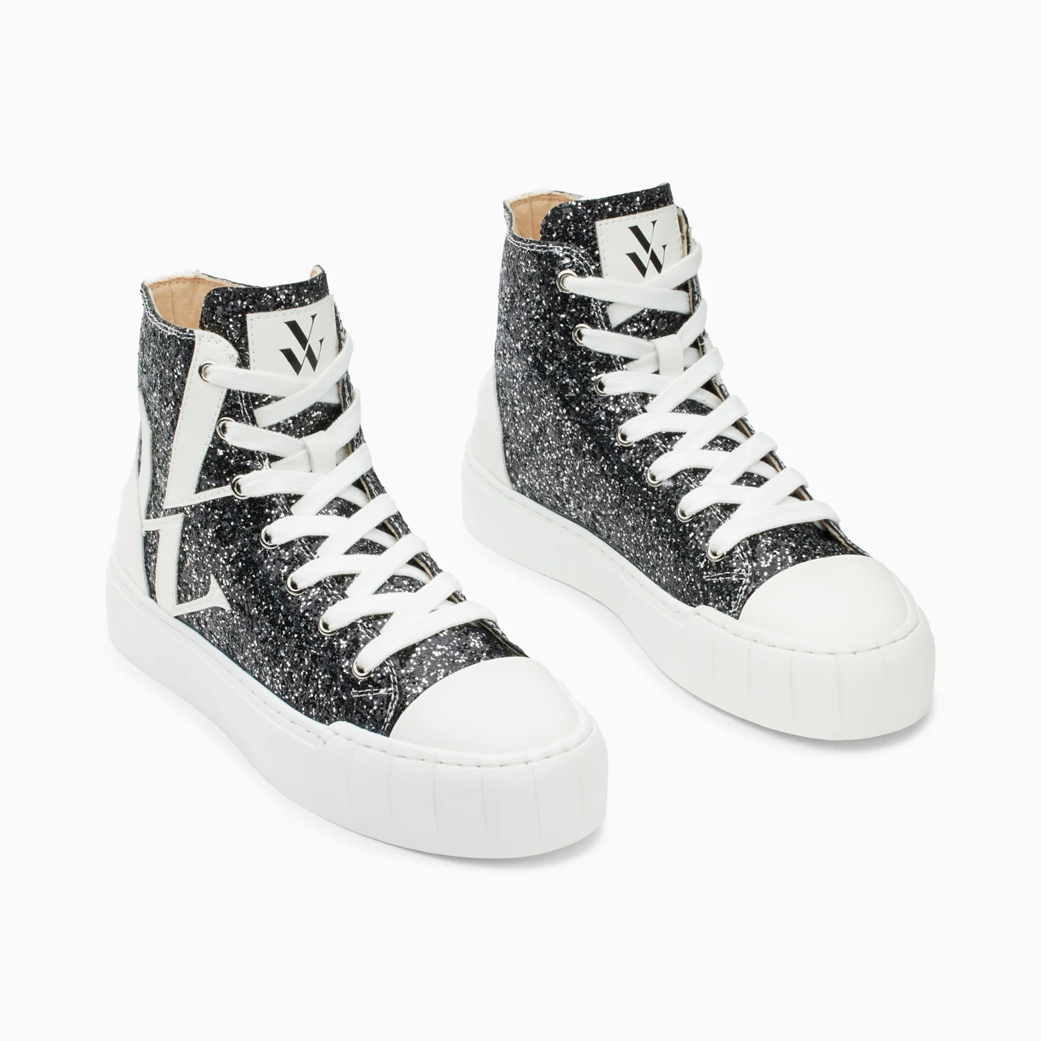 Sneakers-Baskets monogramme Alix montantes à paillettes noires