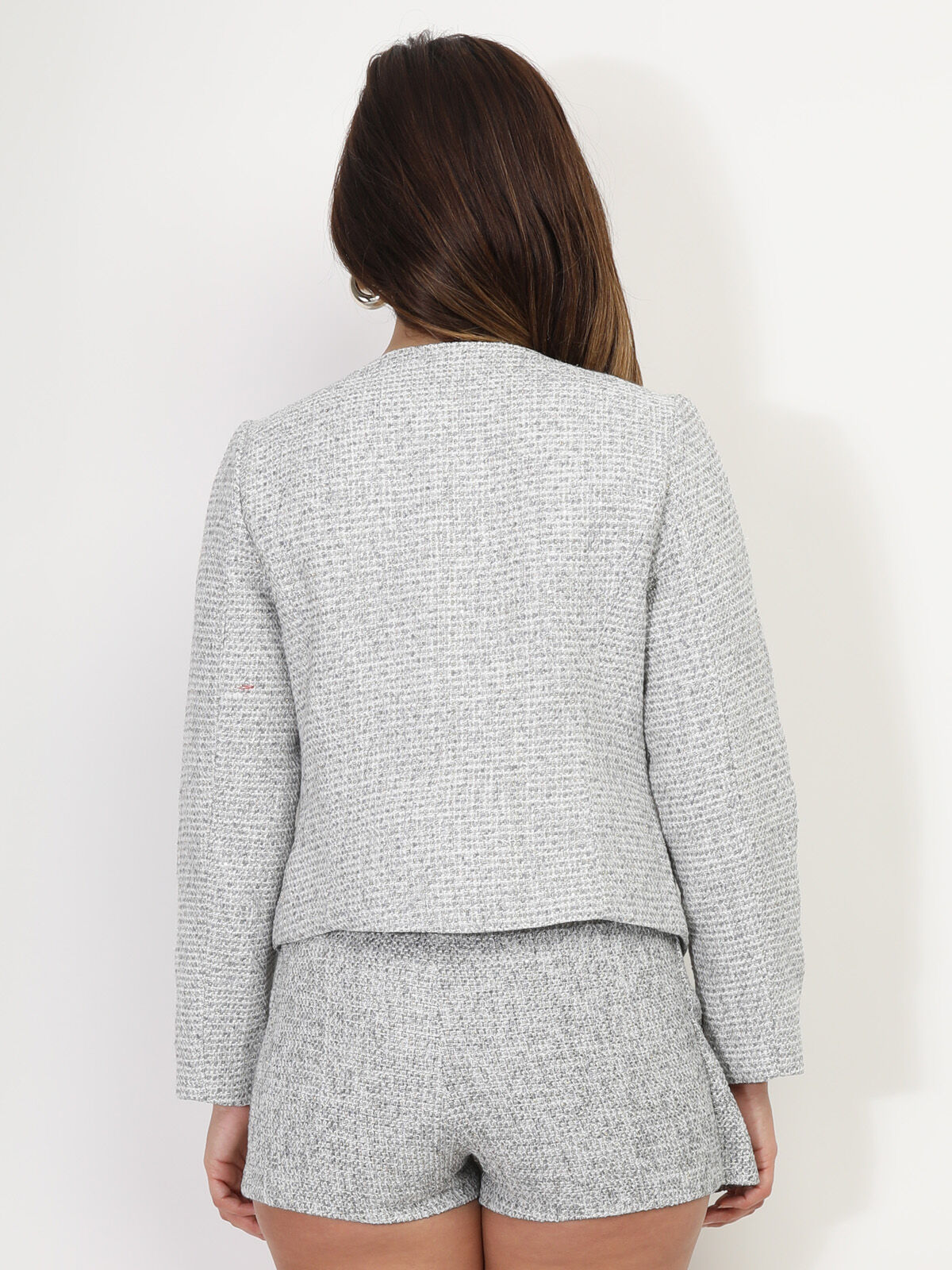 Veste courte en tweed à boutons- Gris clair