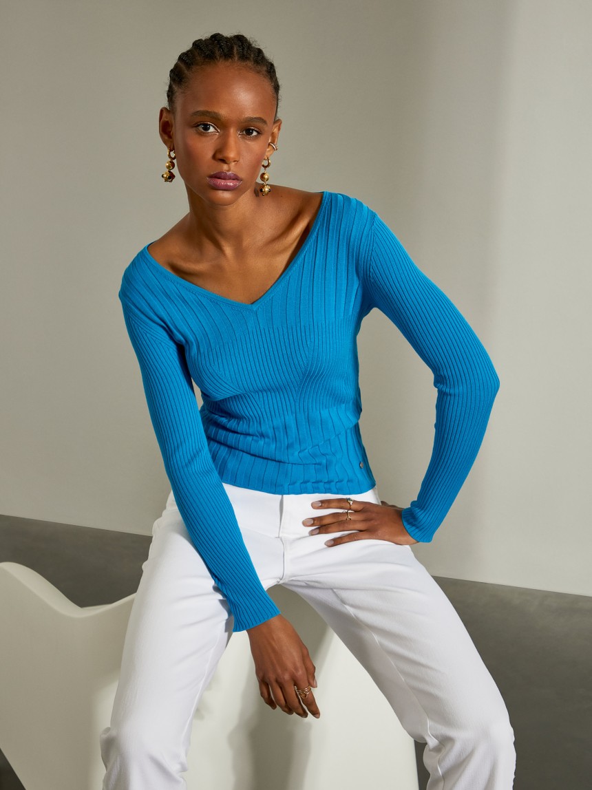 Camisola de malha canelada