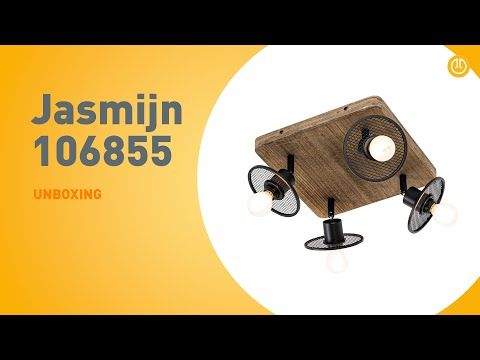 Industriële plafondspot zwart met hout 4-lichts - Jasmijn