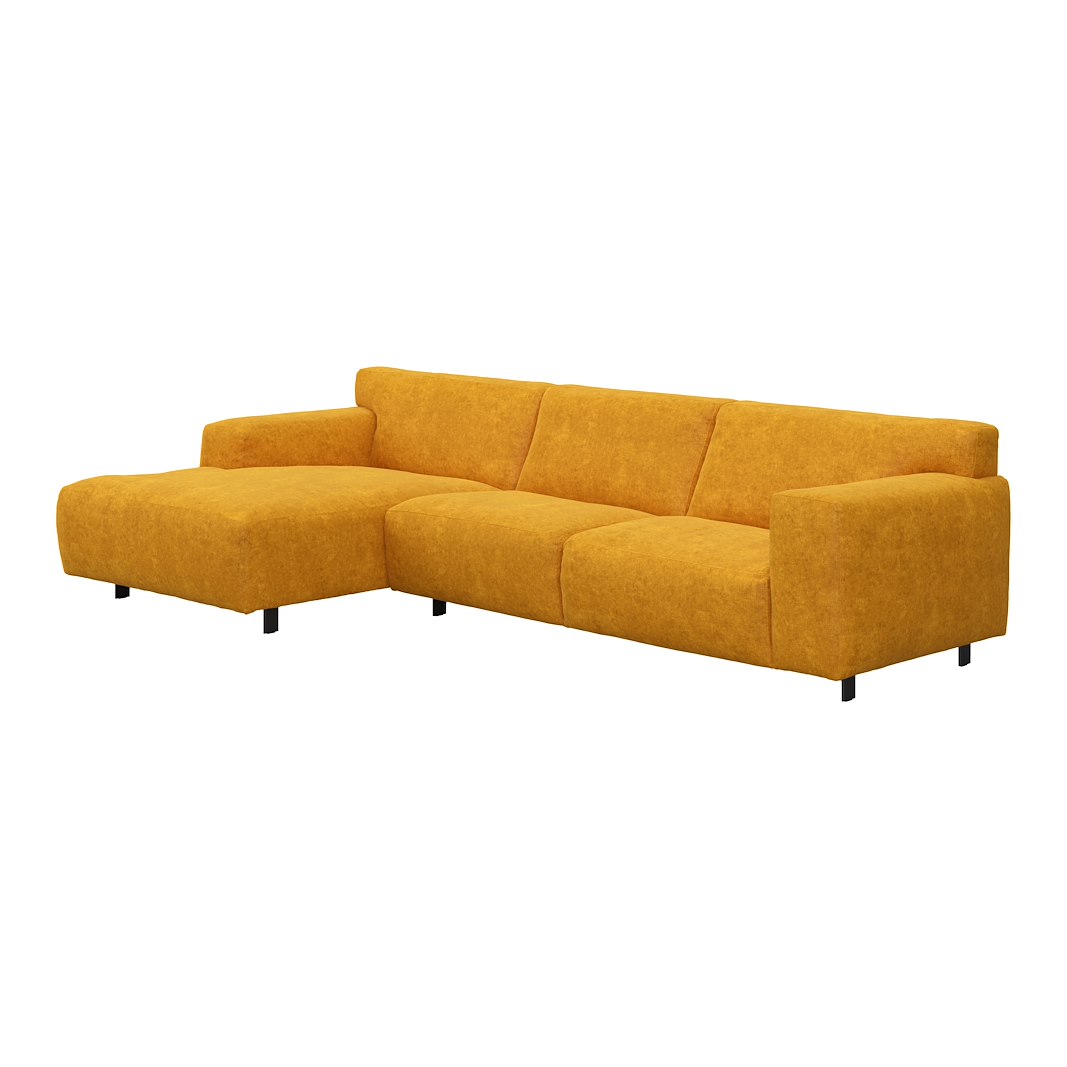 Vesta 2,5-seter med sjeselong venstre I Tekstil Eros Mustard, standardsøm, sort metallben 10 cm, Comfort CM