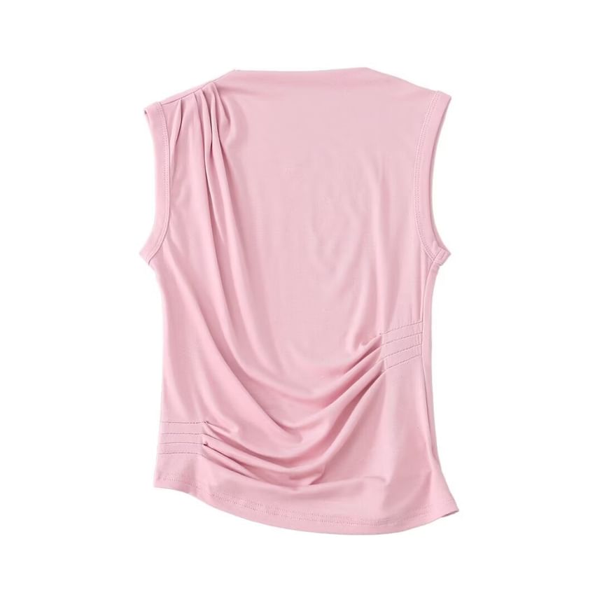 Firebird - Mouwloze top met geplooide hals en effen kleur