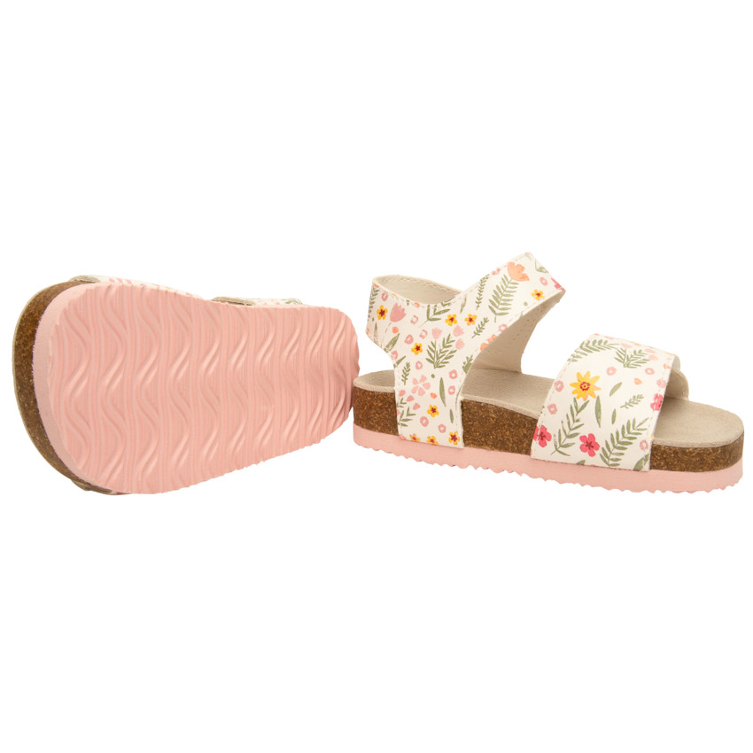 Sandales blanches à double scratchs imprimé floral pour bébé fille