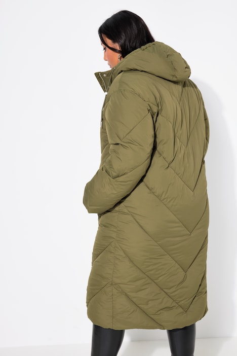 Steppmantel, oversized, farbiges Futter, Kapuze