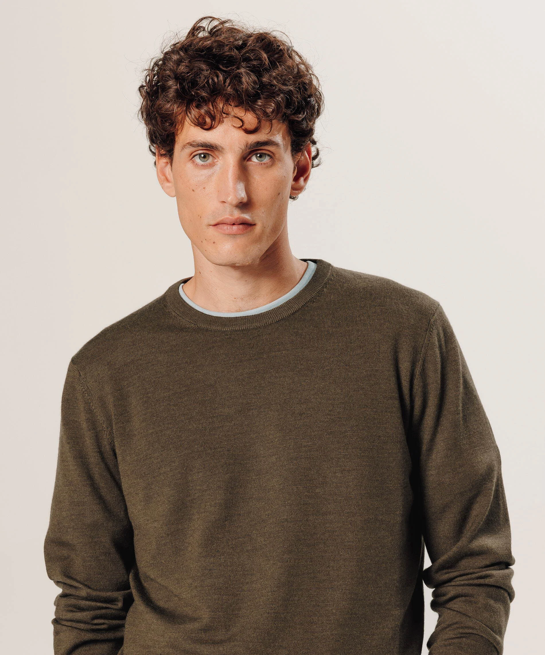 Pull col rond en laine mérinos | Marron