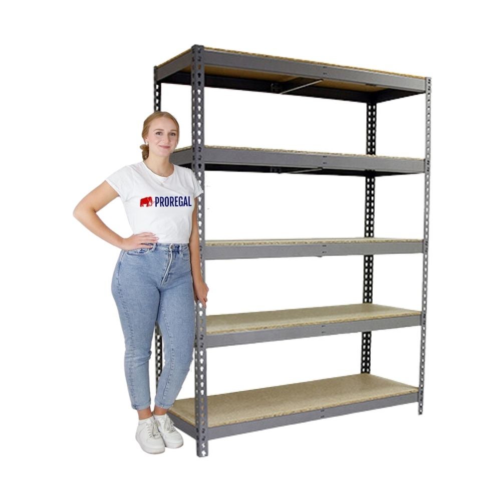PROREGAL Heavy-Duty Stellingkast Big Wood Yeti Five HxBxD 200 x 150 x 45 cm Plankdraagvermogen 400 kg Grijs