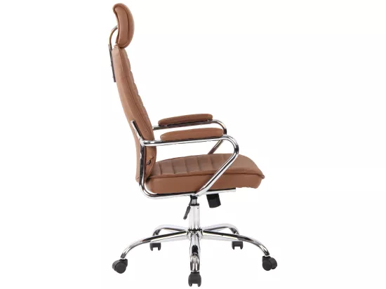 Chaise de bureau - Véritable cuir & Métal chromé - Marron clair - Rako