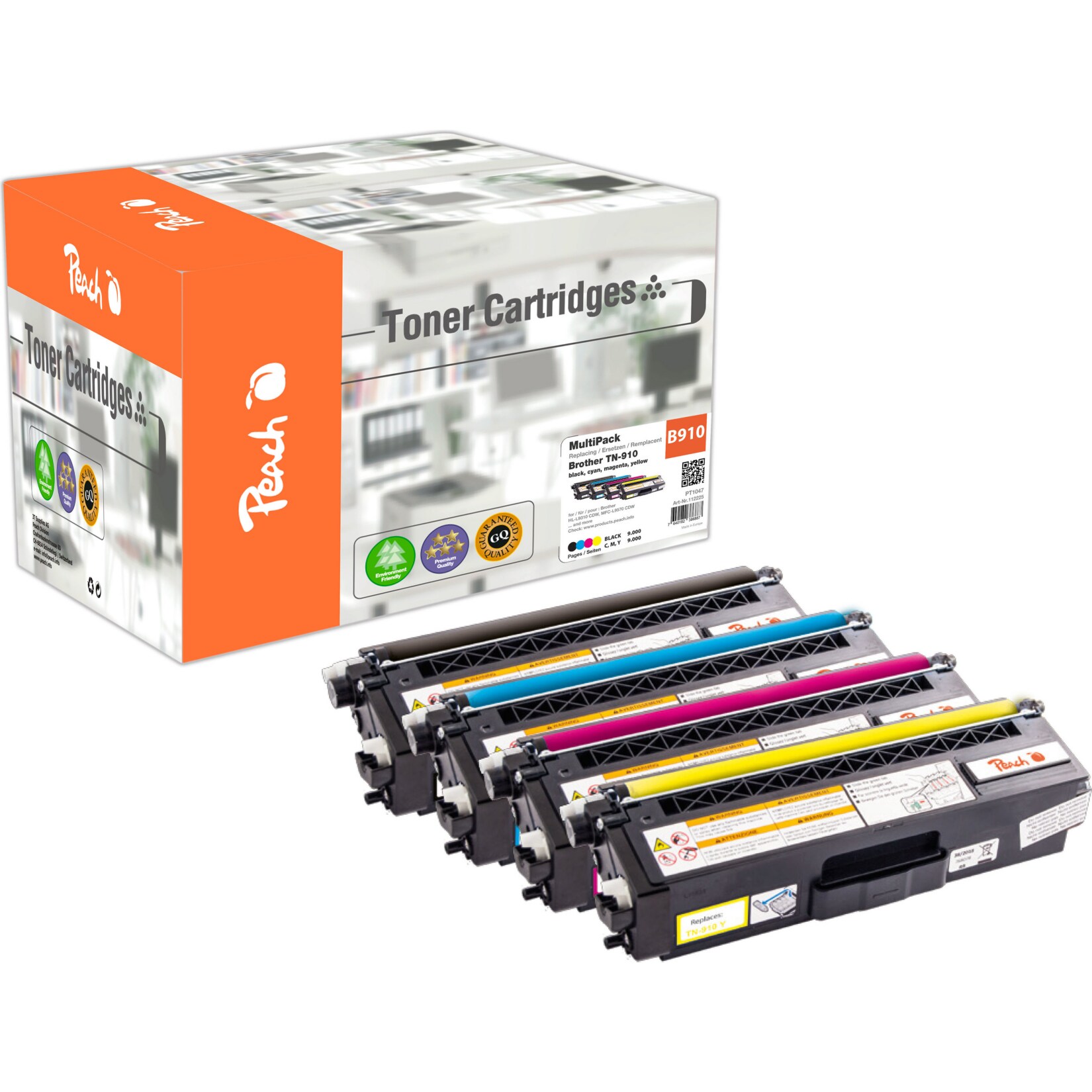Peach B9104 Toner (bk, c/m/y) ersetzt Brother TN-910 für z.B. Brother MFCL 9570 CDW, Brother HLL 9310 CDW, Brother HLL 9310 CDWT (wiederaufbereitet)