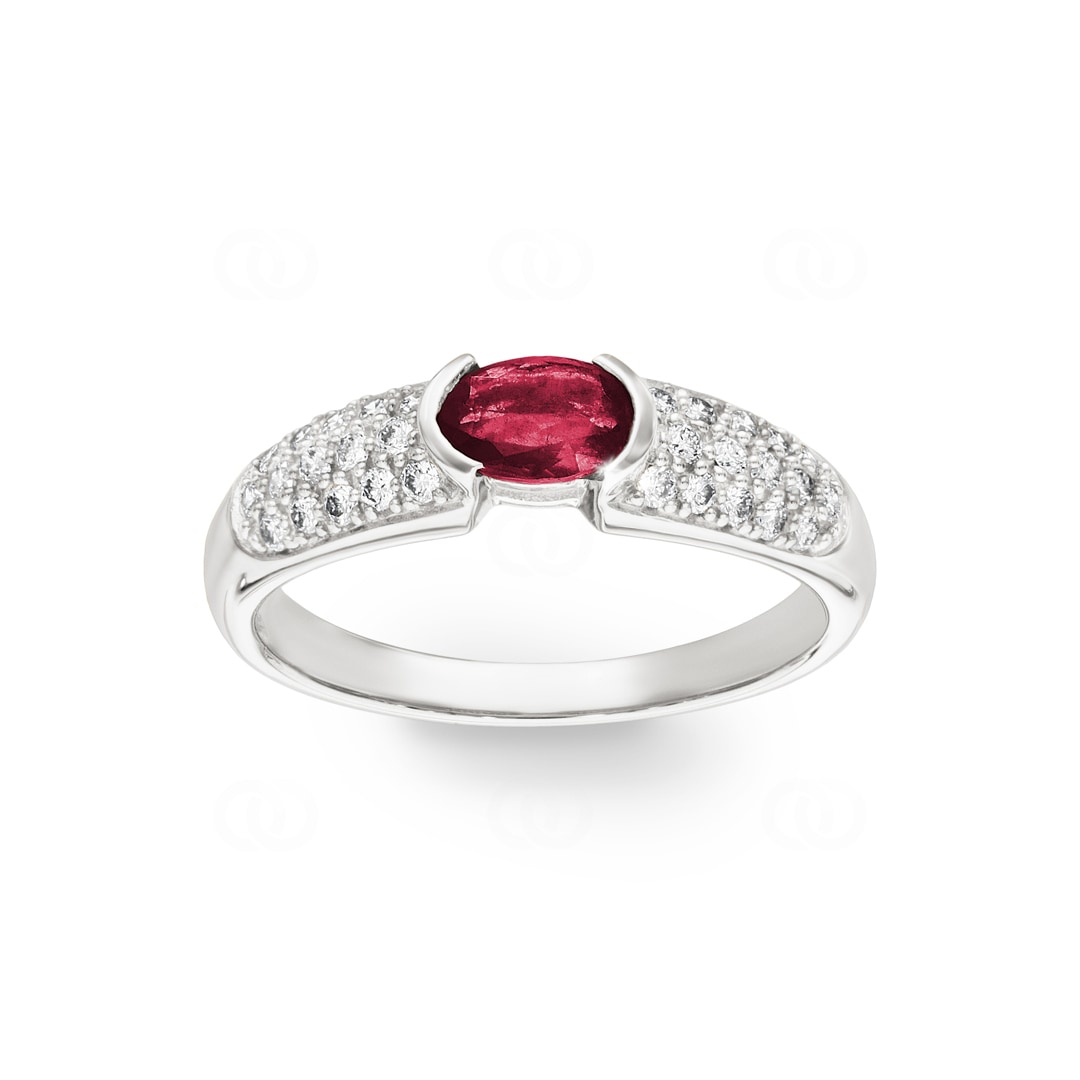 Verlobungsring 750/18 K Weissgold mit Diamanten 0.31 ct H/Si und Rubin 0.58 ct