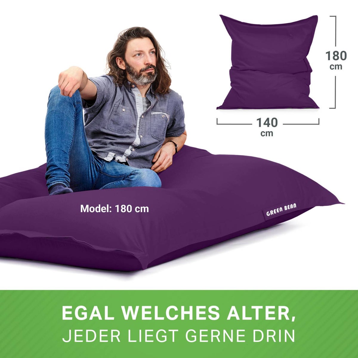 Green Bean Zitzak 120x160cm 270 liter Kinderen & Volwassenen Zitzak EPS-korrelvulling Grote Zitzak Grote Buitenligstoel Kussen Wasbaar Weerbestendig Ligstoel Zitkussen Vloerkussen Paars