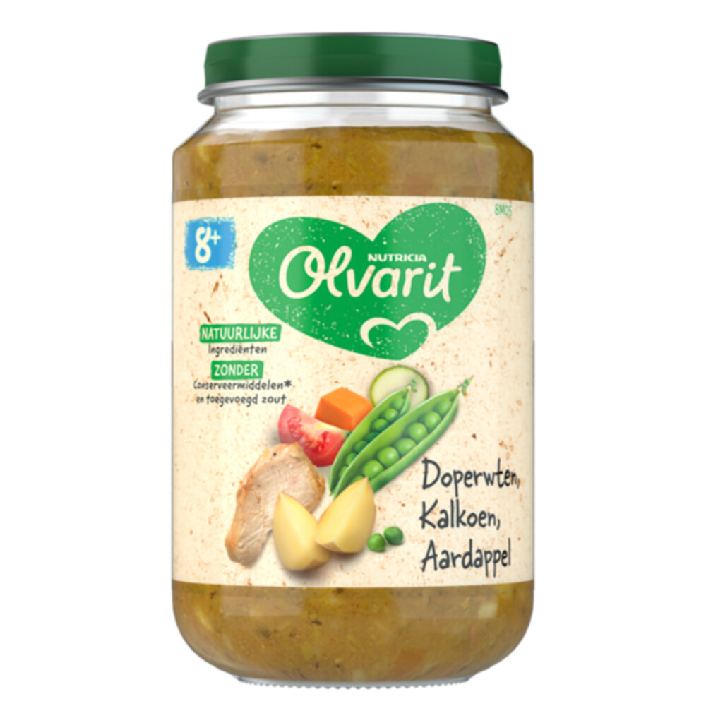 6x Olvarit Maaltijd 8m Doperwten Kalkoen Aardappel200 gr