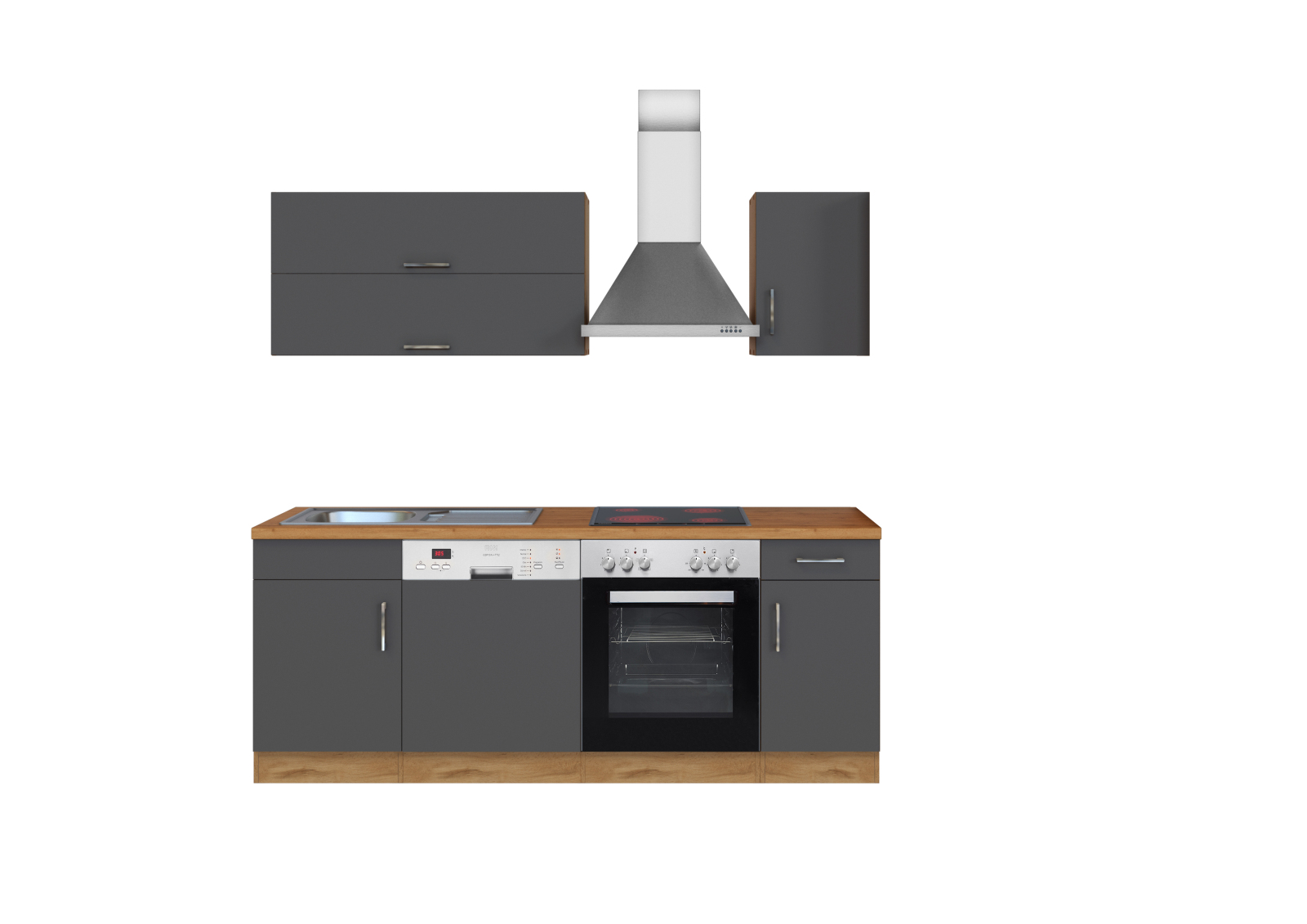 Küchenblock SORRENTO - anthrazit - Wotaneiche - mit E-Geräten - 210 cm