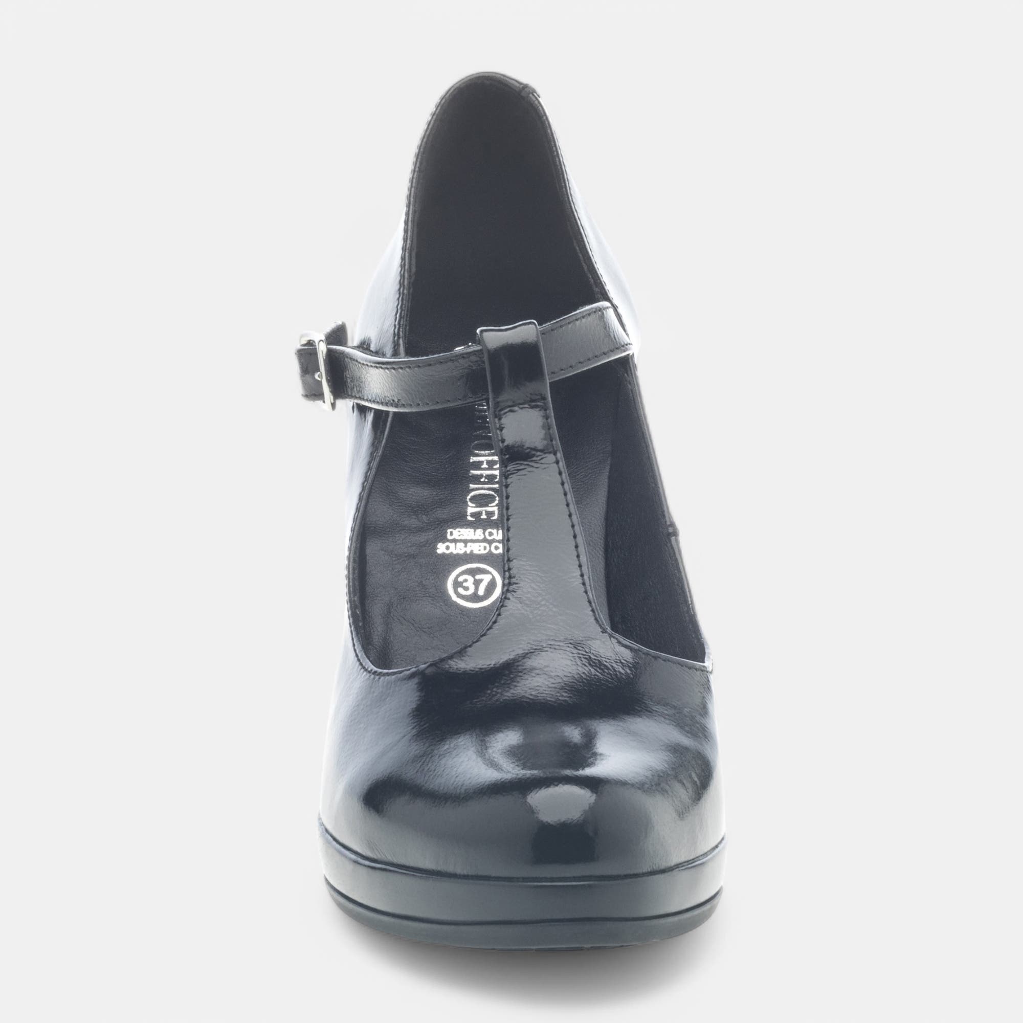 Babies à talon Femme en cuir noir vernis
