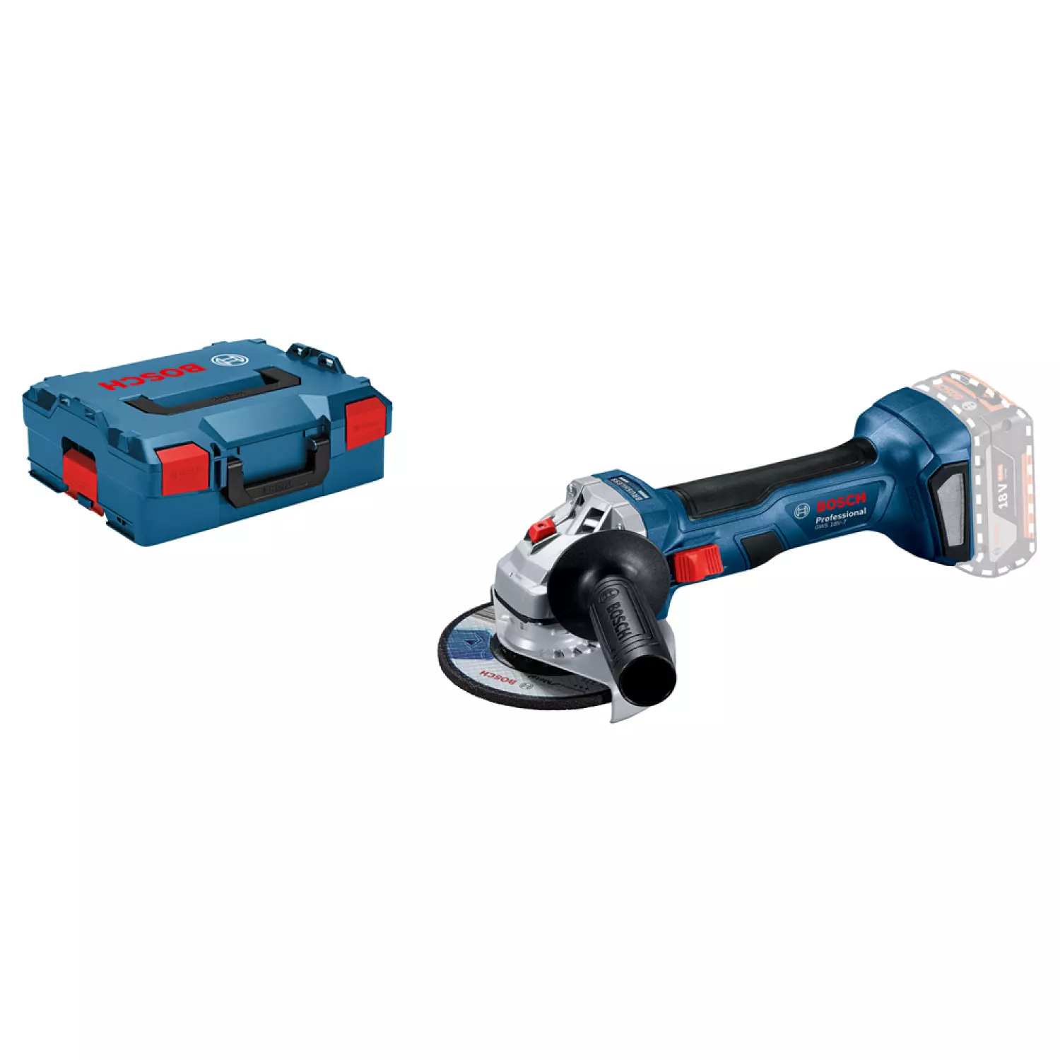 Bosch GWS 18V-7 18V Li-Ion accu haakse slijper body in L-Boxx - 125mm - koolborstelloos