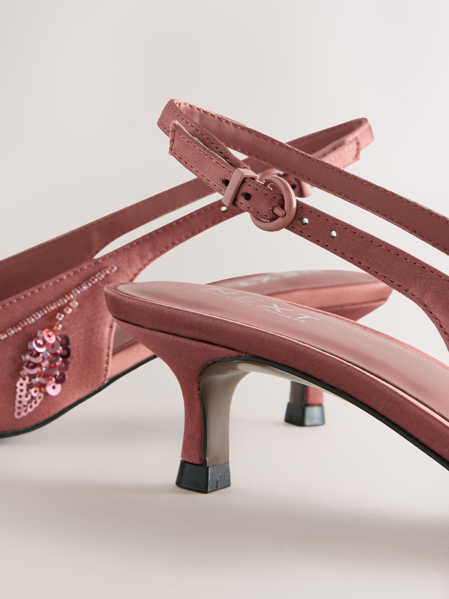 Roze - Forever Comfort Satin Beaded Slingback Kitten Heels