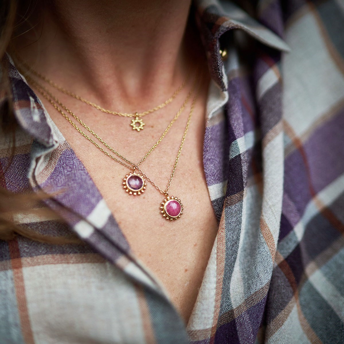 Collier Soleil et Pierre semi-précieuse, en Vermeil