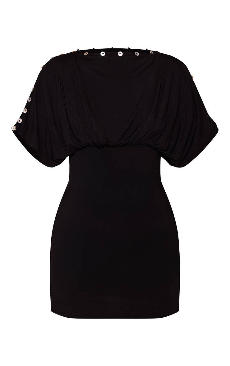 Noir Robe Moulante Mini En Jersey Avec Détail Boutons Aux Épaules
