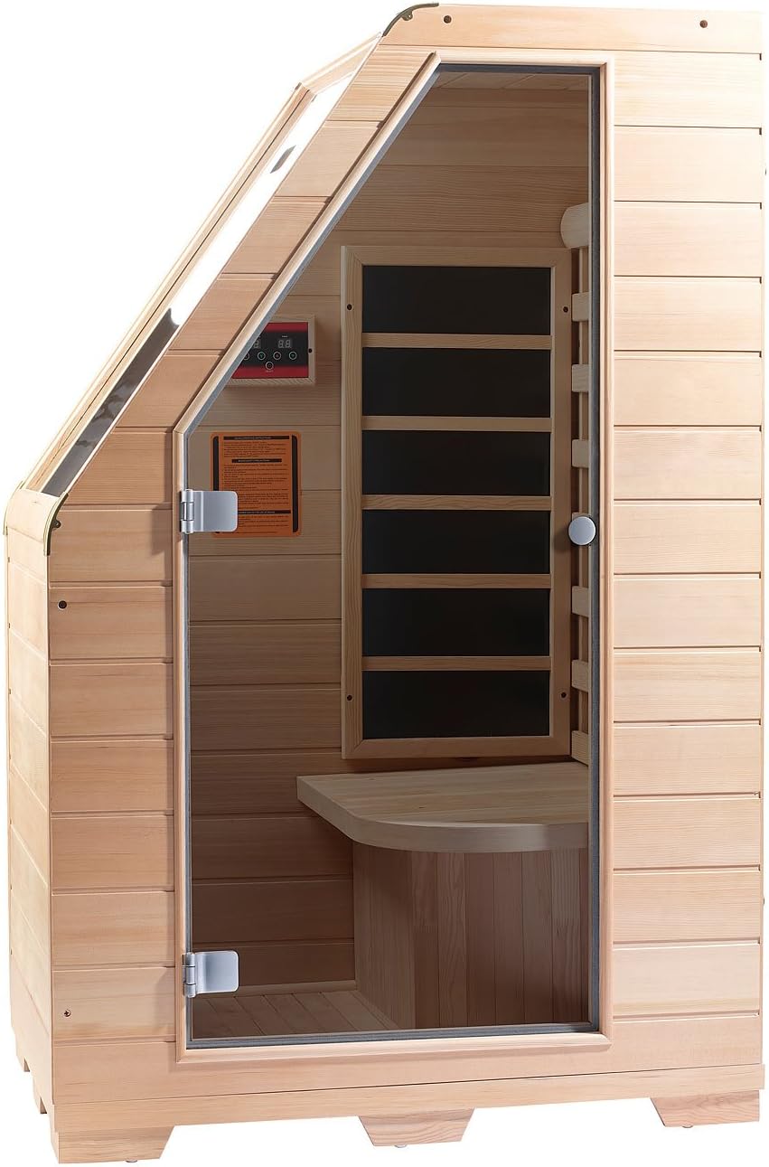 newgen medicals Infrarotkabine: Kompakte Infrarot-Sitzsauna aus Hemlock-Holz; 760 W; 0.62 m² (Infrarotsauna, Minisauna, Infrarotsitz für Sauna)