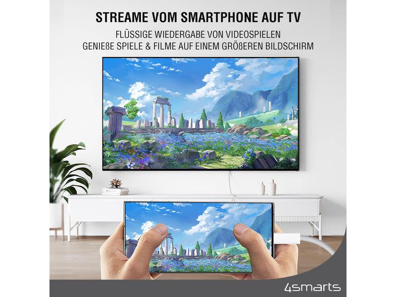 4smarts Kabel 4K 60Hz USB Type-C - HDMI, 2 m USB-C auf HDMI Kabel 2m weiss, 4K-Unterstützung, Case Friendly