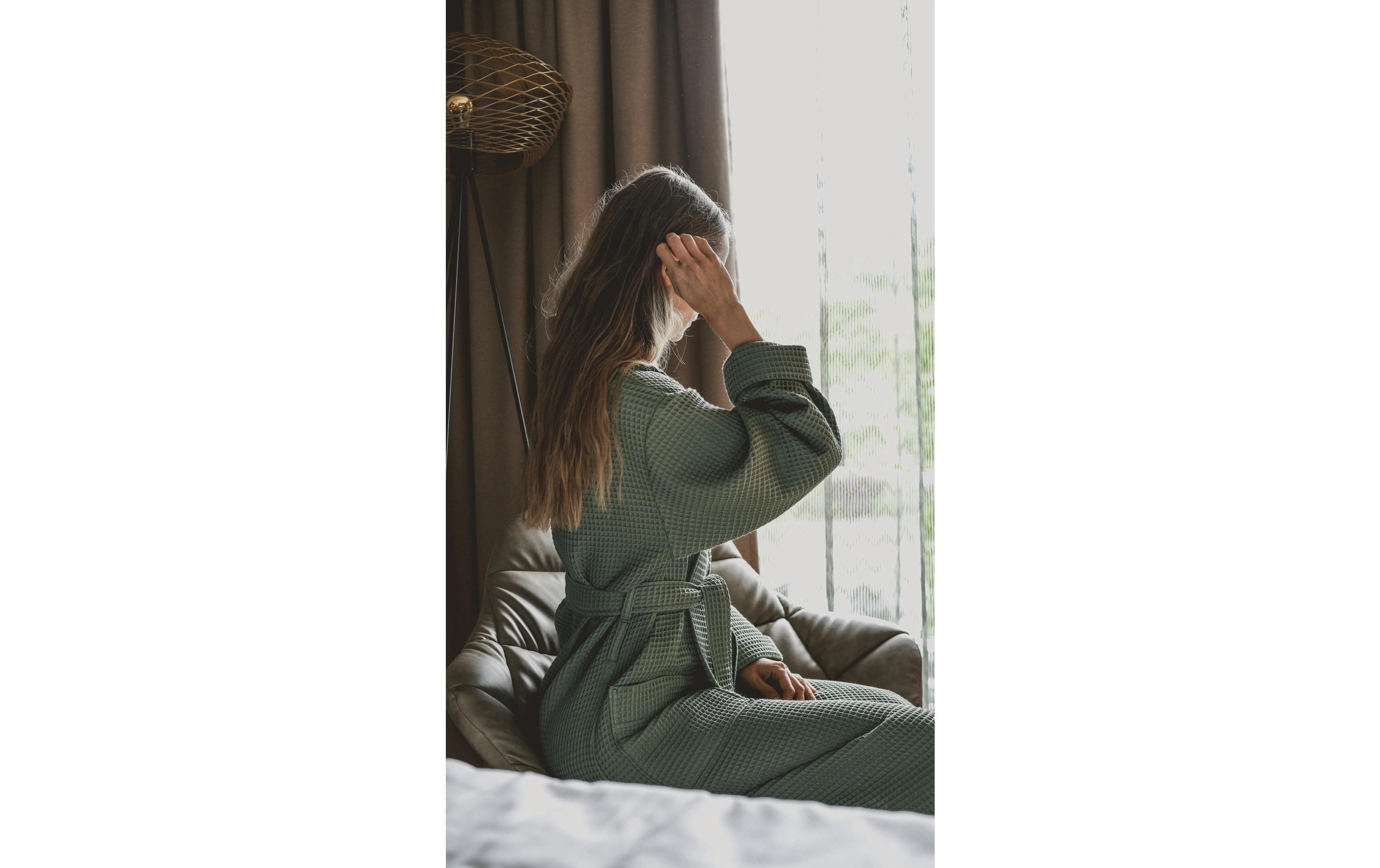 Bademantel My Moments Siam Detox Green<br>Eleganter Unisex-Kimonomantel aus Waffelpiqué und Baumwolle