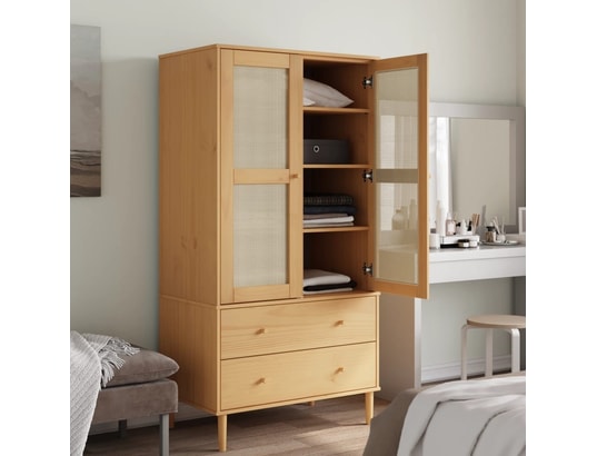 VIDAXL - Armoire Garde-robe senja aspect rotin marron bois massif de pin