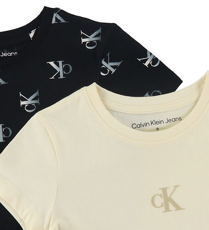 Calvin Klein T-shirt - 2-pak - Blåck Monogram Aop/Afterglow