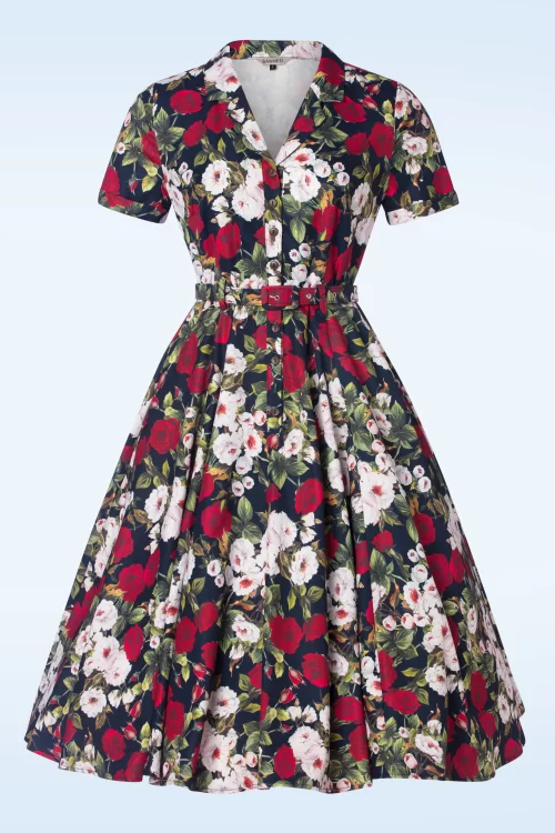 Banned Retro Rose dreams swing jurk in marineblauw