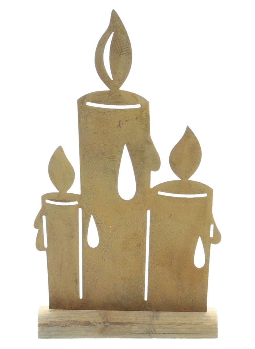 FRANK FLECHTWAREN | Metalen decoratieve kaarsen, 15 x 5 x 26,5 cm, METAAL, HOUT