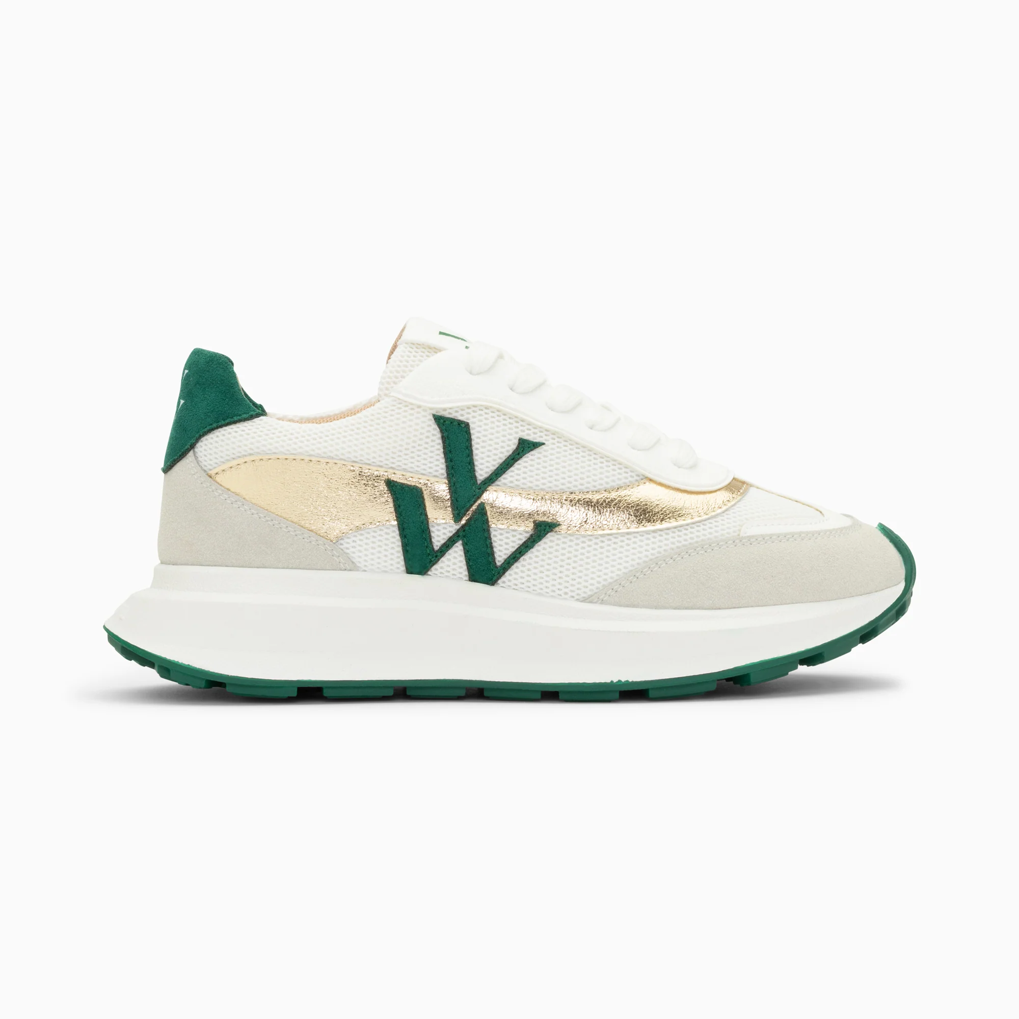 Sneakers-Baskets monogramme Lana vert et or à semelle oversize